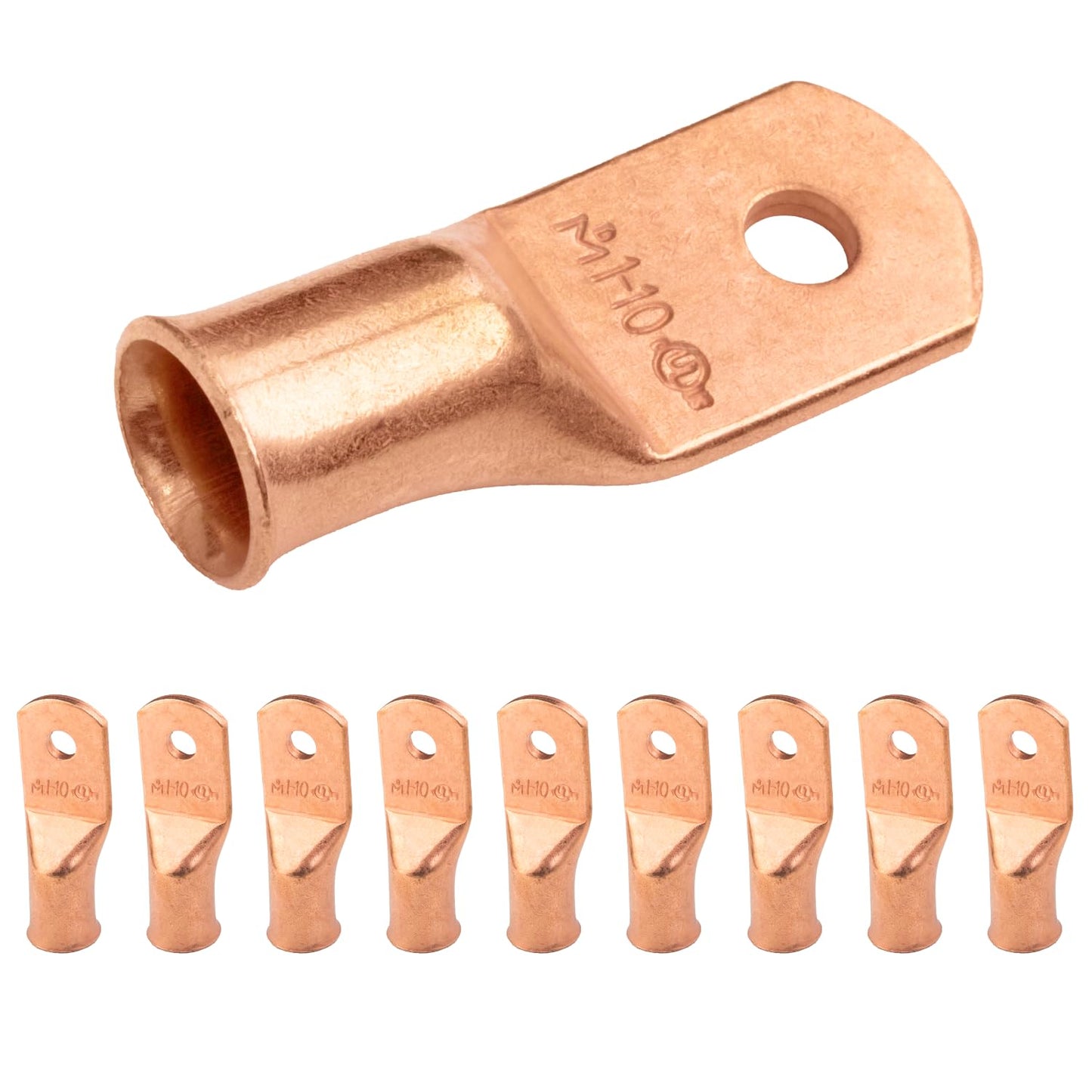 1AWG (1 Gauge) #10 Stud, Bare Copper Battery Cable Ends, Wire Lugs, Heavy Duty, MD0110U
