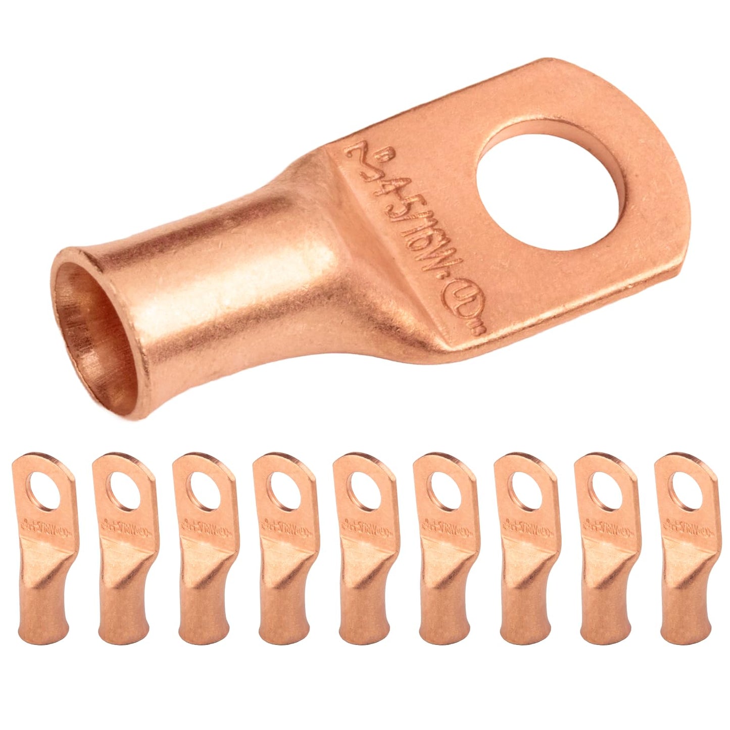 4 AWG (4 Gauge) 5/16" Stud, (Wide Pad) Bare Copper Battery Cable Ends, Wire Lugs, Heavy Duty, MD0456UW