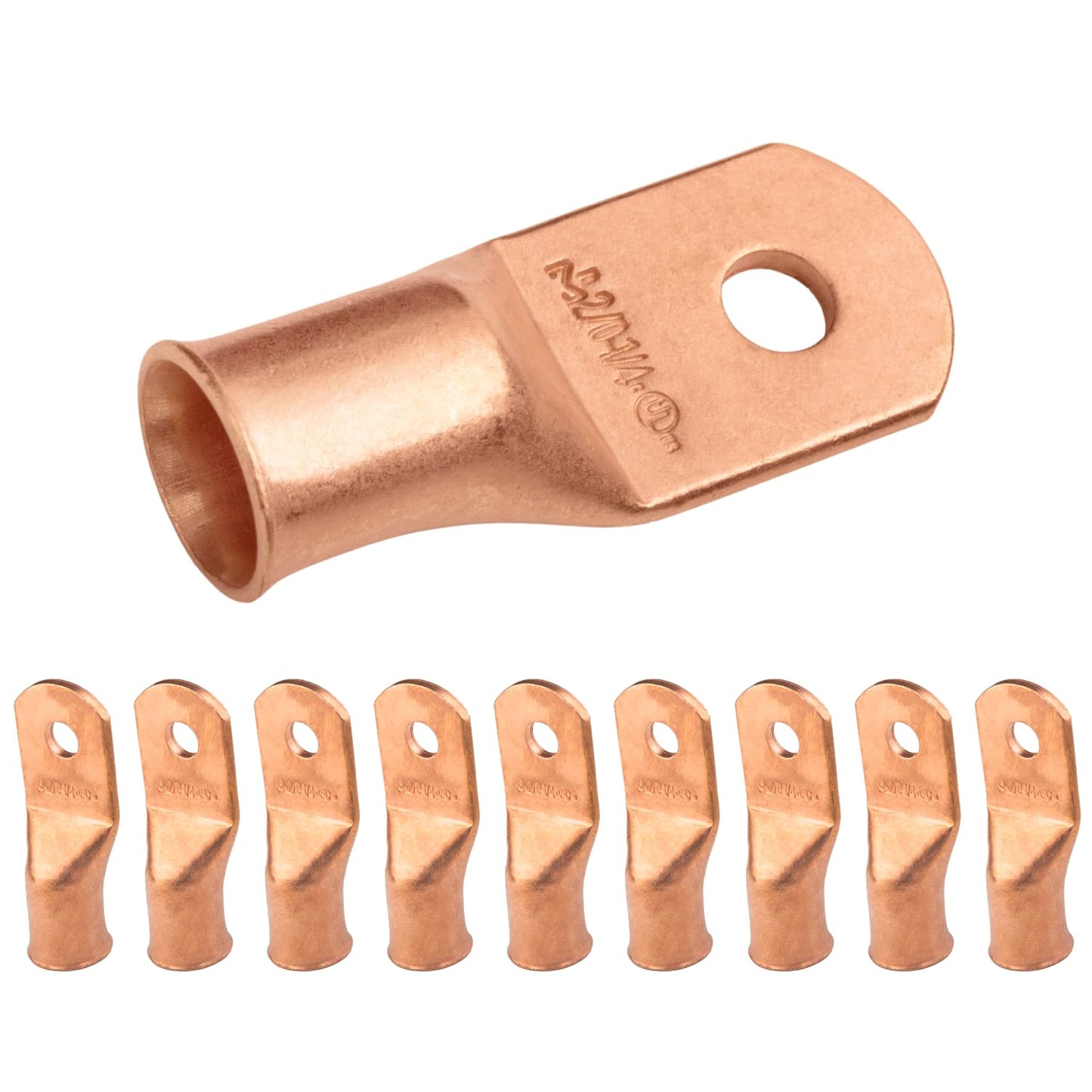 2/0 AWG (00 Gauge) 1/4" Stud, Bare Copper Battery Cable Ends, Wire Lugs, Heavy Duty, MD2014U