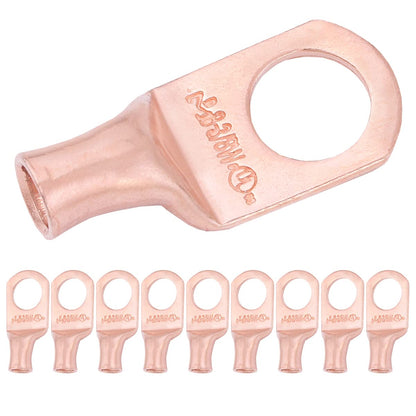 8 AWG (8 Gauge) 3/8" Stud, Bare Copper Battery Cable Ends, Wire Lugs, Heavy Duty, MD0838UW