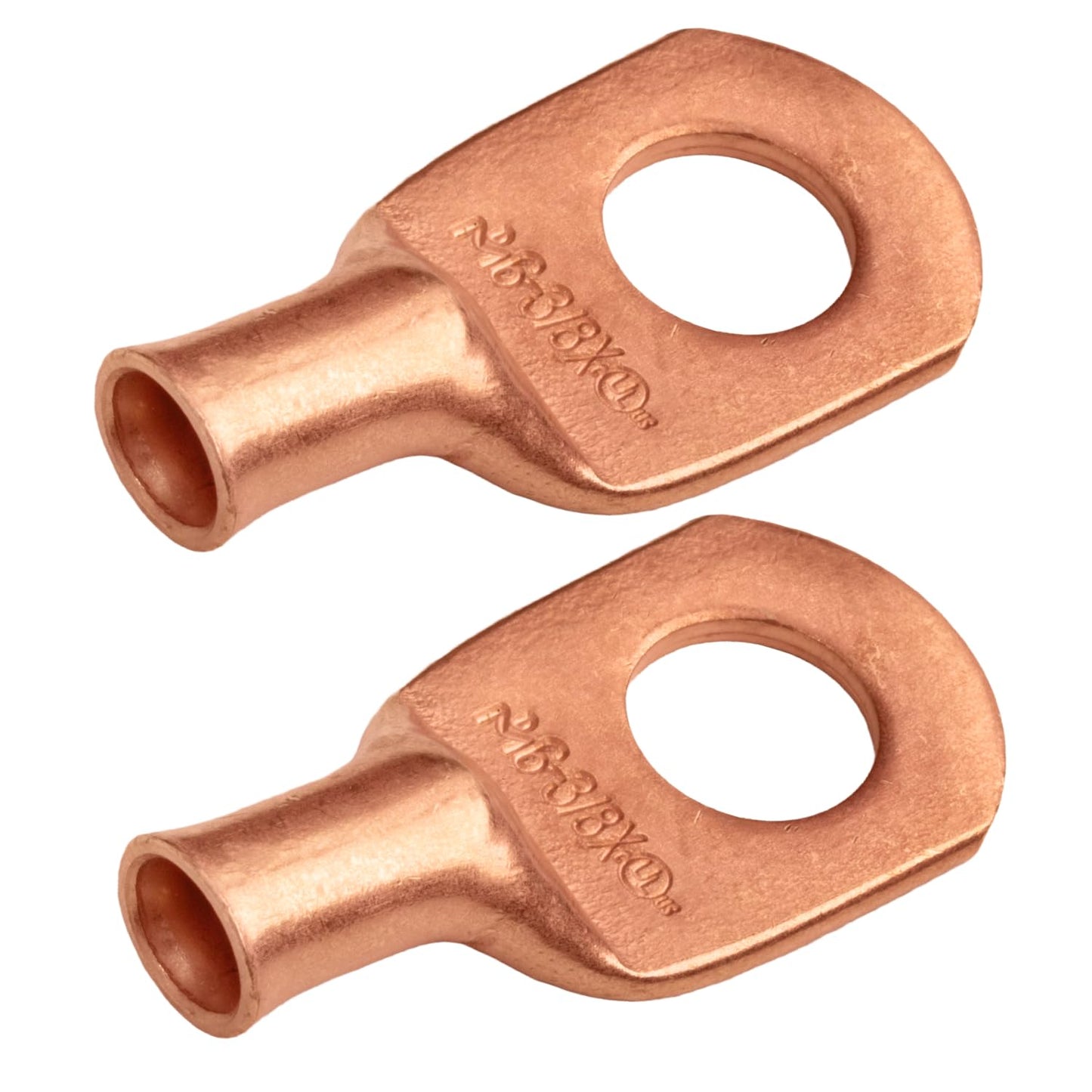 6 AWG (6 Gauge) 3/8" Stud, (Wide Pad) Bare Copper Battery Cable Ends, Wire Lugs, Heavy Duty, MD0638UX