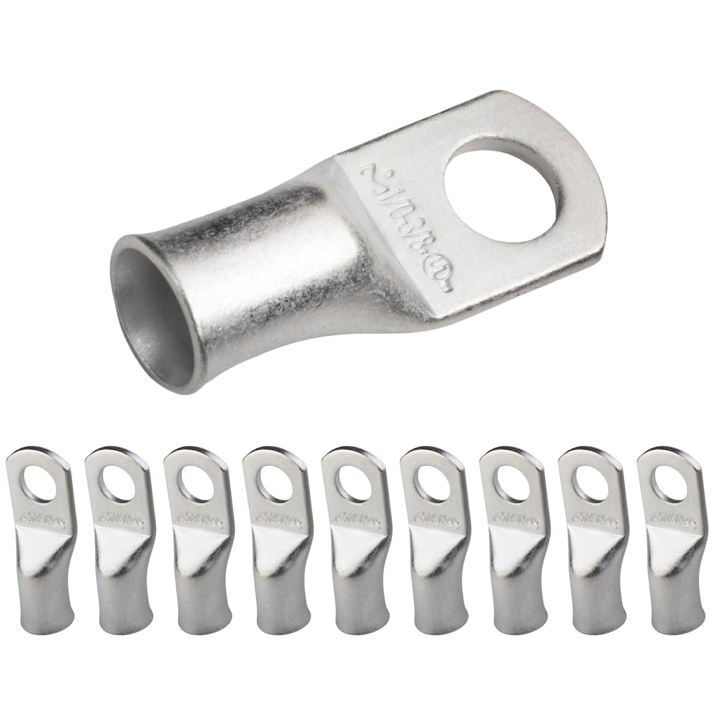 1/0 AWG (0 Gauge) 3/8" Stud, (Wide Pad) Tinned Copper Battery Cable Ends, Wire Lugs, Marine Grade, MD1038PW
