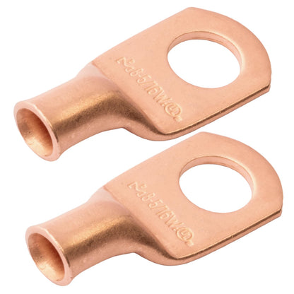 8 AWG (8 Gauge) 5/16" Stud, (Wide Pad) Bare Copper Battery Cable Ends, Wire Lugs, Heavy Duty, MD0856UW