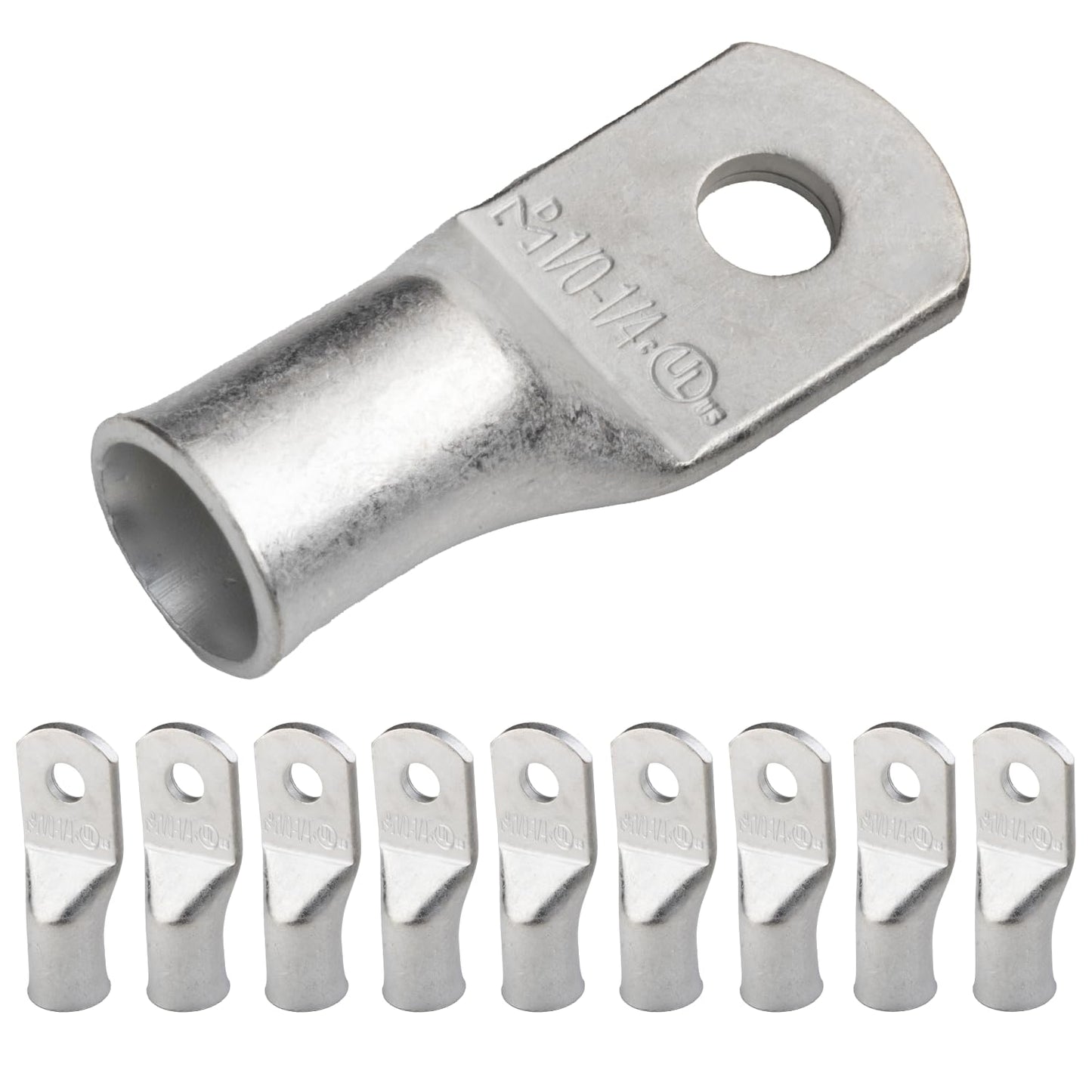 1/0 AWG (0 Gauge) 1/4" Stud, Tinned Copper Battery Cable Ends, Wire Lugs, Marine Grade, MD1014P