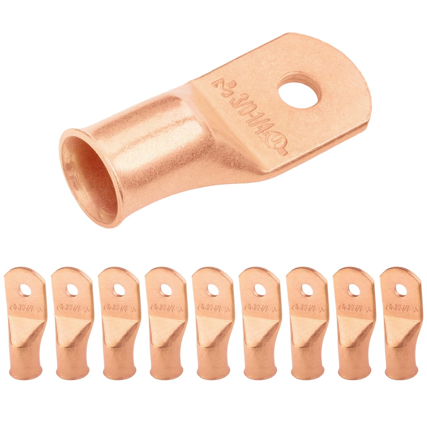 3/0 AWG (000 Gauge) 1/4" Stud, Bare Copper Battery Cable Ends, Wire Lugs, Heavy Duty, MD3014U