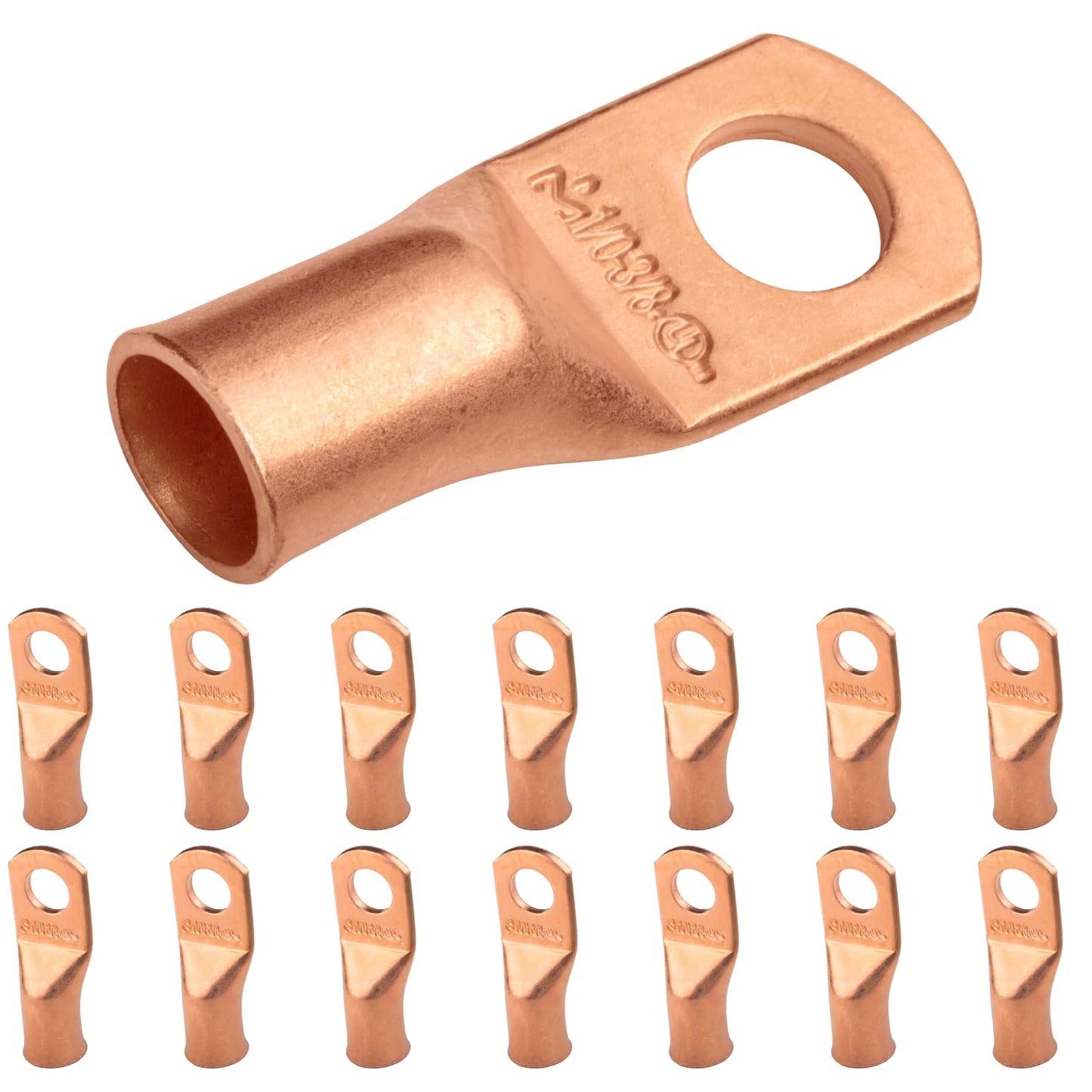 1/0 AWG (0 Gauge) 3/8" Stud, Bare Copper Battery Cable Ends, Wire Lugs, Heavy Duty, MD1038U