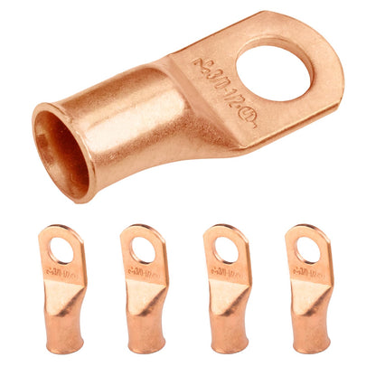 3/0 AWG (000 Gauge) 1/2" Stud, Bare Copper Battery Cable Ends, Wire Lugs, Heavy Duty, MD3012U