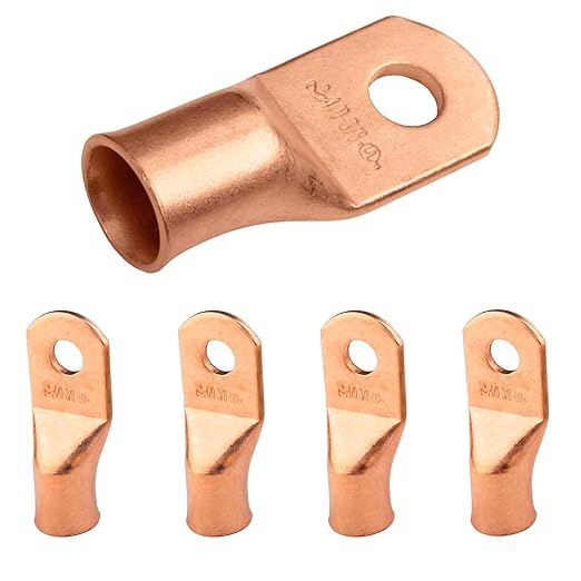4/0 AWG (0000 Gauge) 3/8" Stud, Bare Copper Battery Cable Ends, Wire Lugs, Heavy Duty, MD4038U