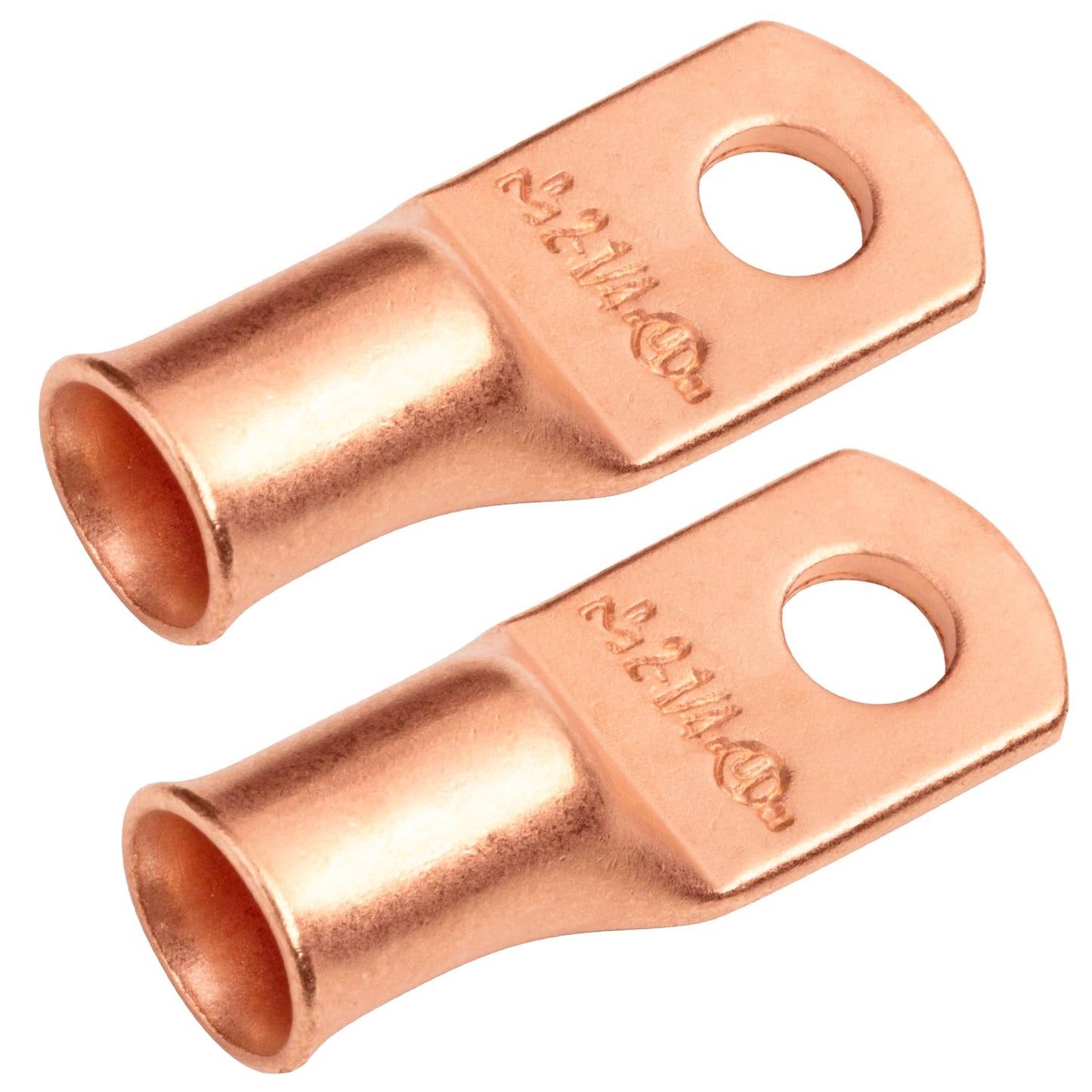 2 AWG (2 Gauge) 1/4" Stud, Bare Copper Battery Cable Ends, Wire Lugs, Heavy Duty, MD0214U