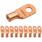6 AWG (6 Gauge) 1/4" Stud, (Wide Pad) Bare Copper Battery Cable Ends, Wire Lugs, Heavy Duty, MD0614UW