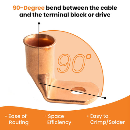 8 AWG 1/4" Stud, 90° Bent Low Voltage Drop Bare Copper Lugs - 10pcs With 12pcs 3:1 Black & Red Heat Shrink Tubing, 1/2" Ring Terminal Connectors, Heavy Duty Battery Cable Ends Copper Eyelets