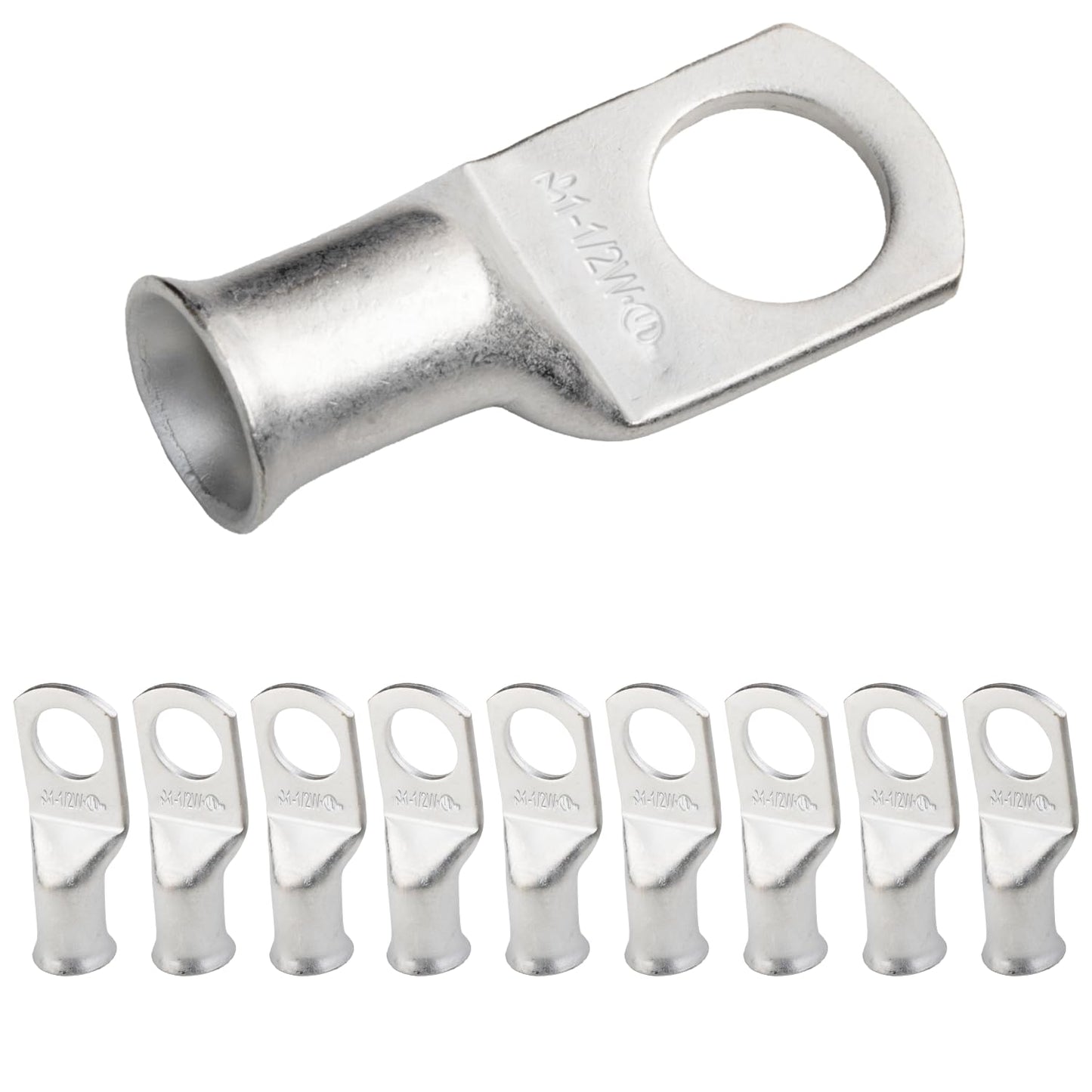 1AWG (1 Gauge) 1/2" Stud, Tinned Copper Battery Cable Ends, Wire Lugs, Marine Grade, MD0112PW