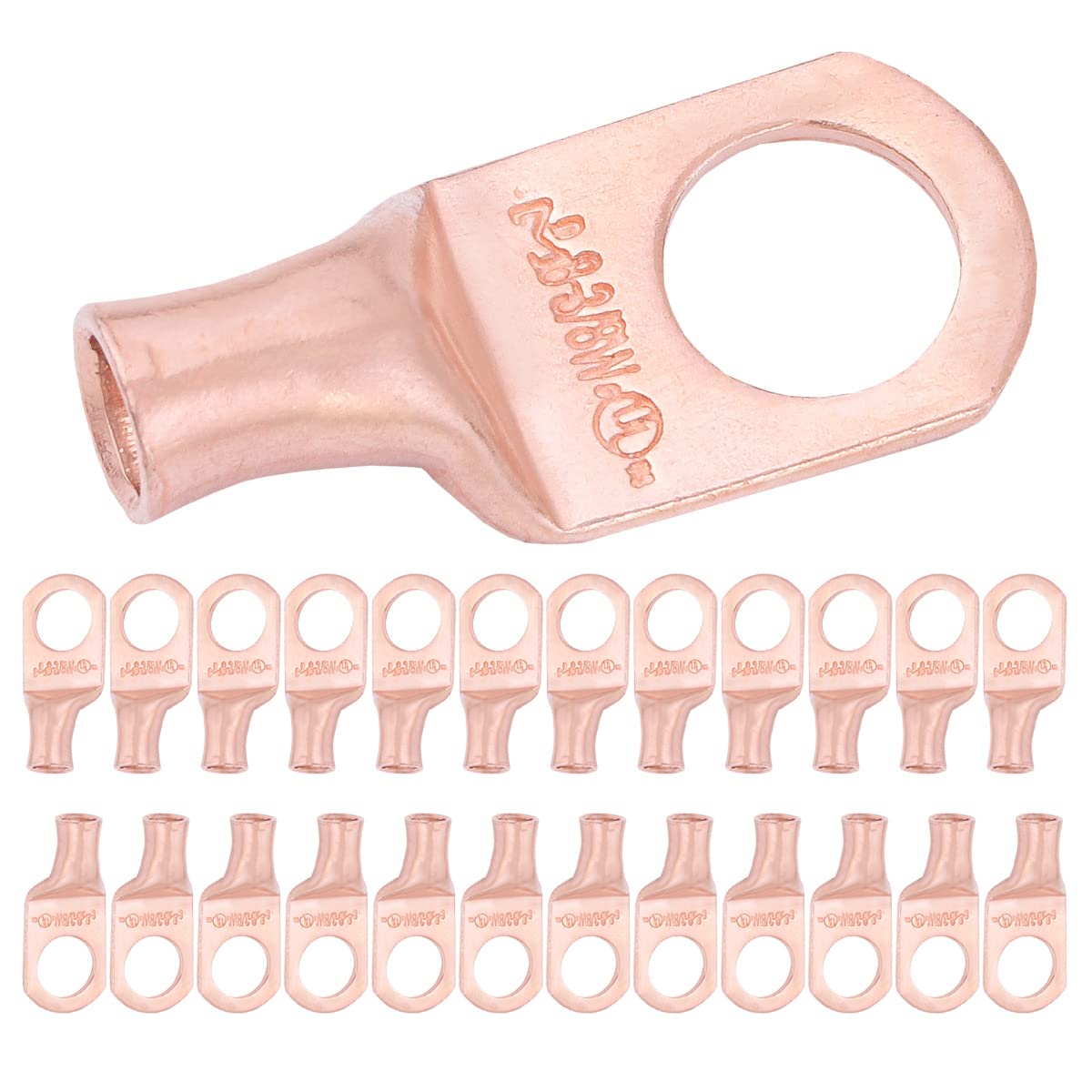 8 AWG (8 Gauge) 3/8" Stud, Bare Copper Battery Cable Ends, Wire Lugs, Heavy Duty, MD0838UW
