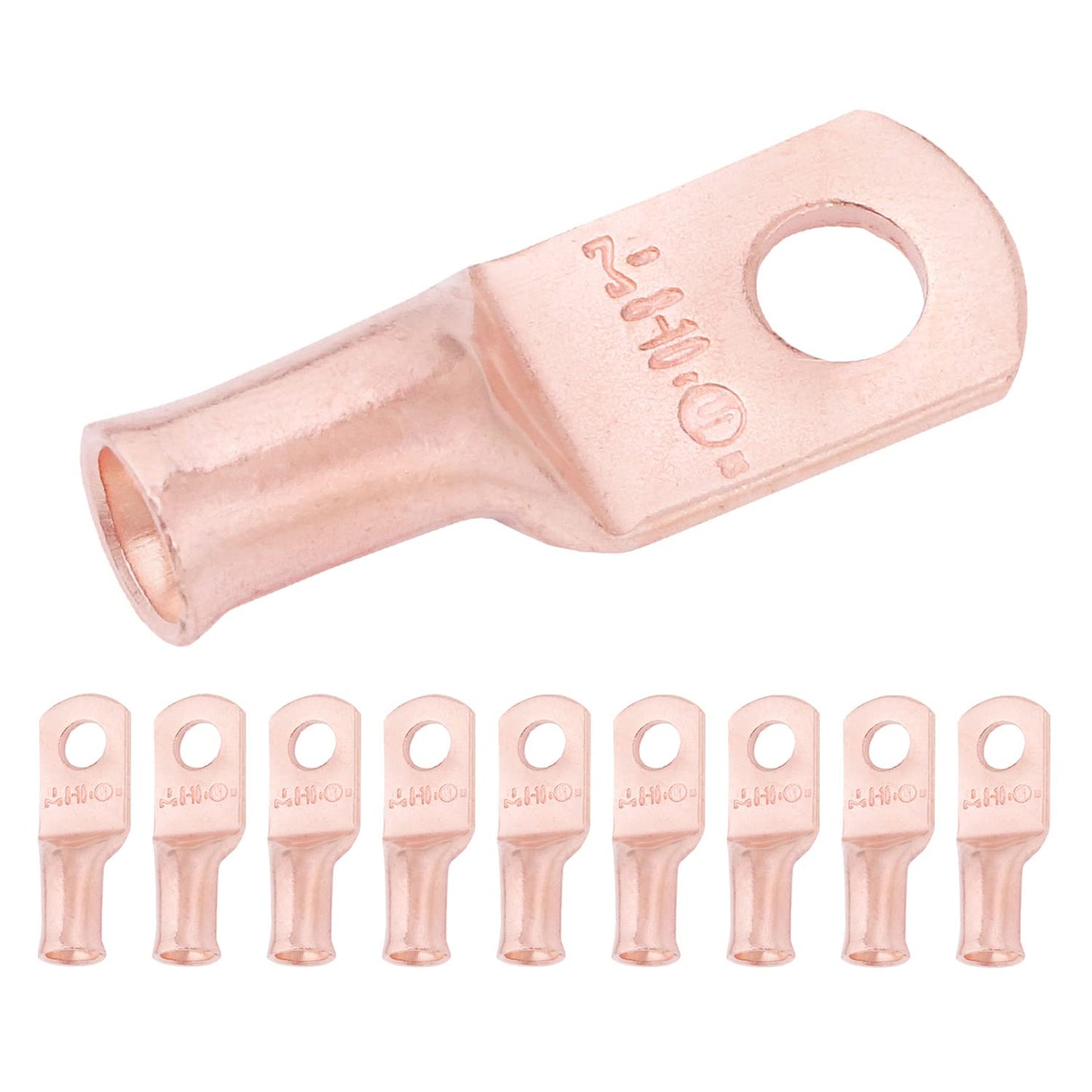 8 AWG (8 Gauge) #10 Stud, Wire Lugs, Bare Copper, Battery Cable Ends, Heavy Duty, MD0810U