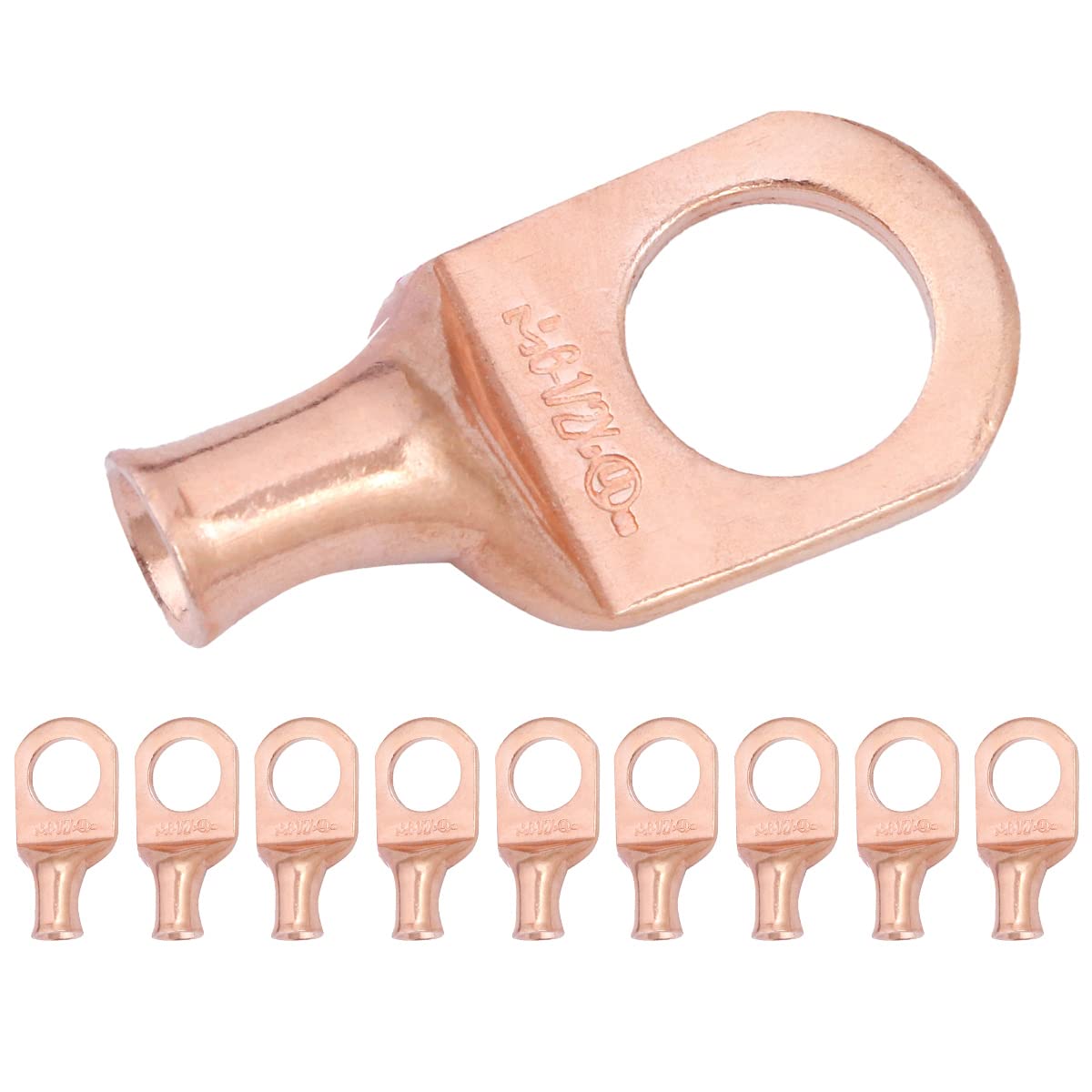 6 AWG (6 Gauge) 1/2" Stud, Bare Copper Battery Cable Ends, Wire Lugs, Heavy Duty, MD0612UX