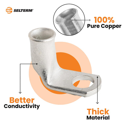 4 AWG 5/16" Stud 90 Degree Bent Battery Lugs - 10pcs - Ring Terminal Connectors with 12pcs 3:1 Black & Red 1/2" Heat Shrink Tubing - Heavy Duty Battery Cable Ends - Tinned Copper Wire Connector Kit