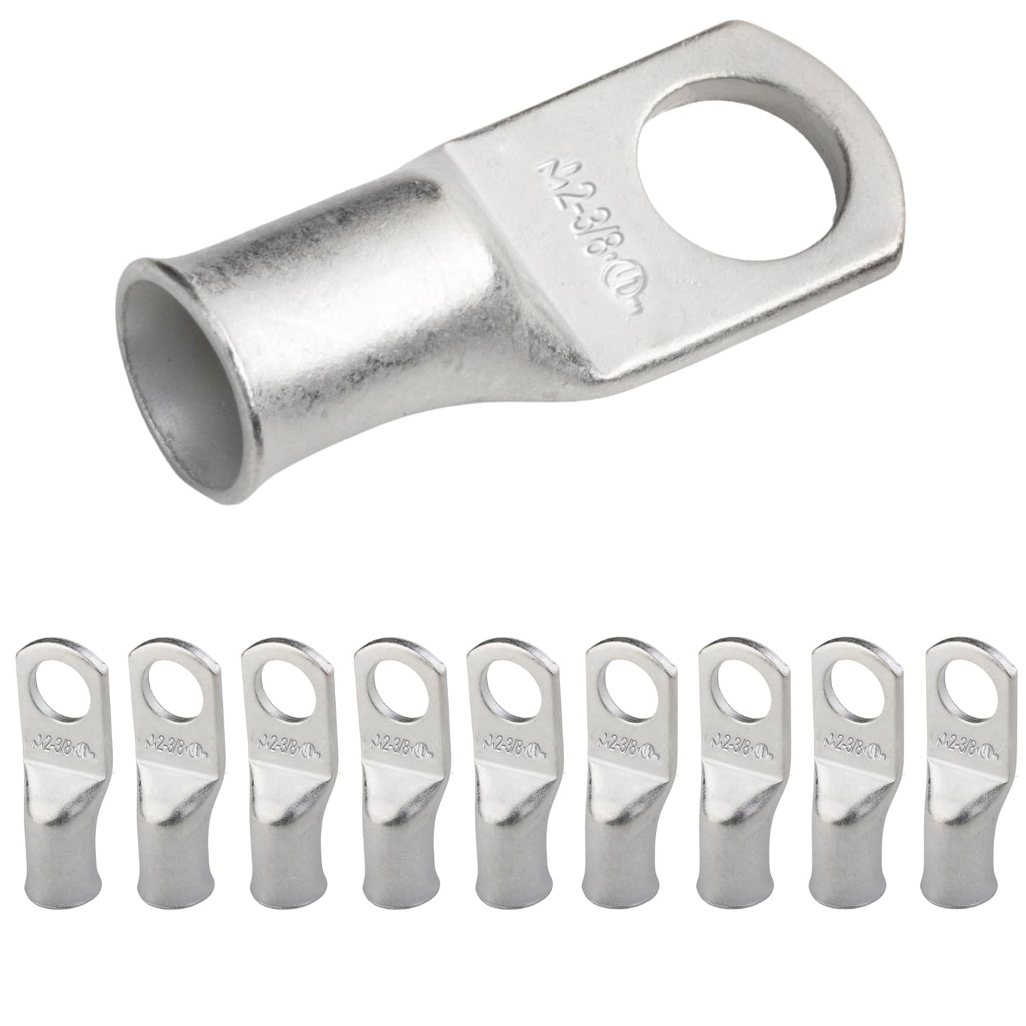 2 AWG (2 Gauge) 3/8" Stud, Tinned Copper Battery Cable Ends, Wire Lugs, Marine Grade, MD0238P