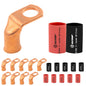 2 AWG 3/8" Stud - 90 Degree Bent Battery Lugs - 10pcs - Ring Terminal Connectors with 12pcs 3:1 Black & Red 5/8" Heat Shrink Tubing - Heavy Duty Battery Cable Ends - Bare Copper Wire Connectors Kit