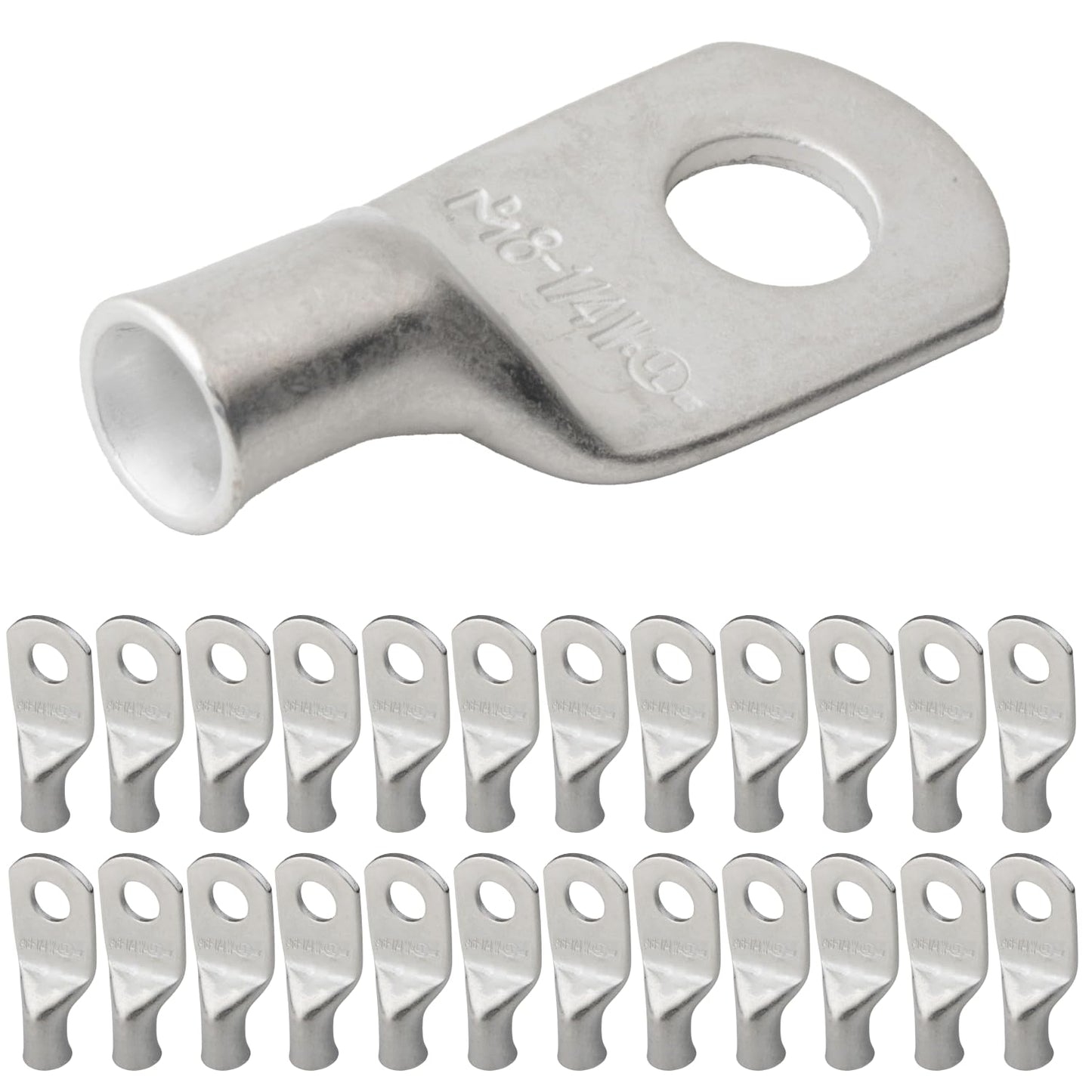 8 AWG (8 Gauge) 1/4" Stud, Tinned Copper Battery Cable Ends, Wire Lugs, Marine Grade, MD0814P