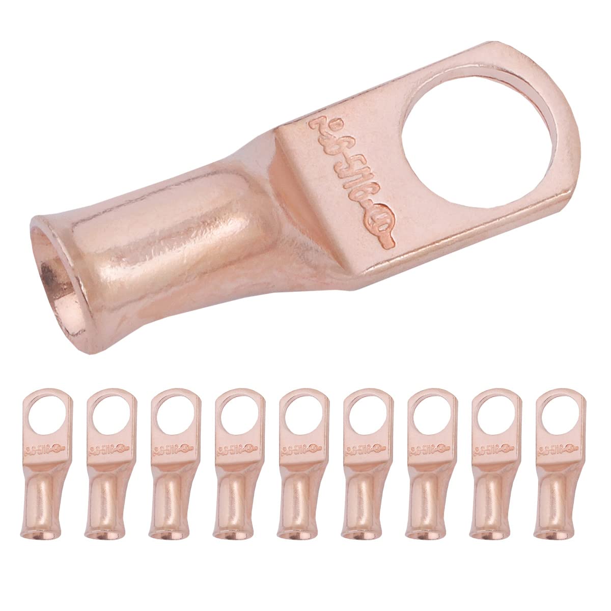 6 AWG (6 Gauge) 5/16" Stud, Bare Copper Battery Cable Ends, Wire Lugs, Heavy Duty, MD0656U