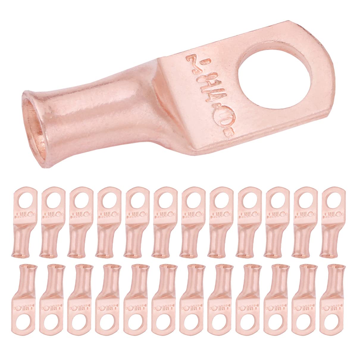 8 AWG (8 Gauge) 1/4" Stud, Bare Copper Battery Cable Ends, Wire Lugs, Heavy Duty, MD0814U