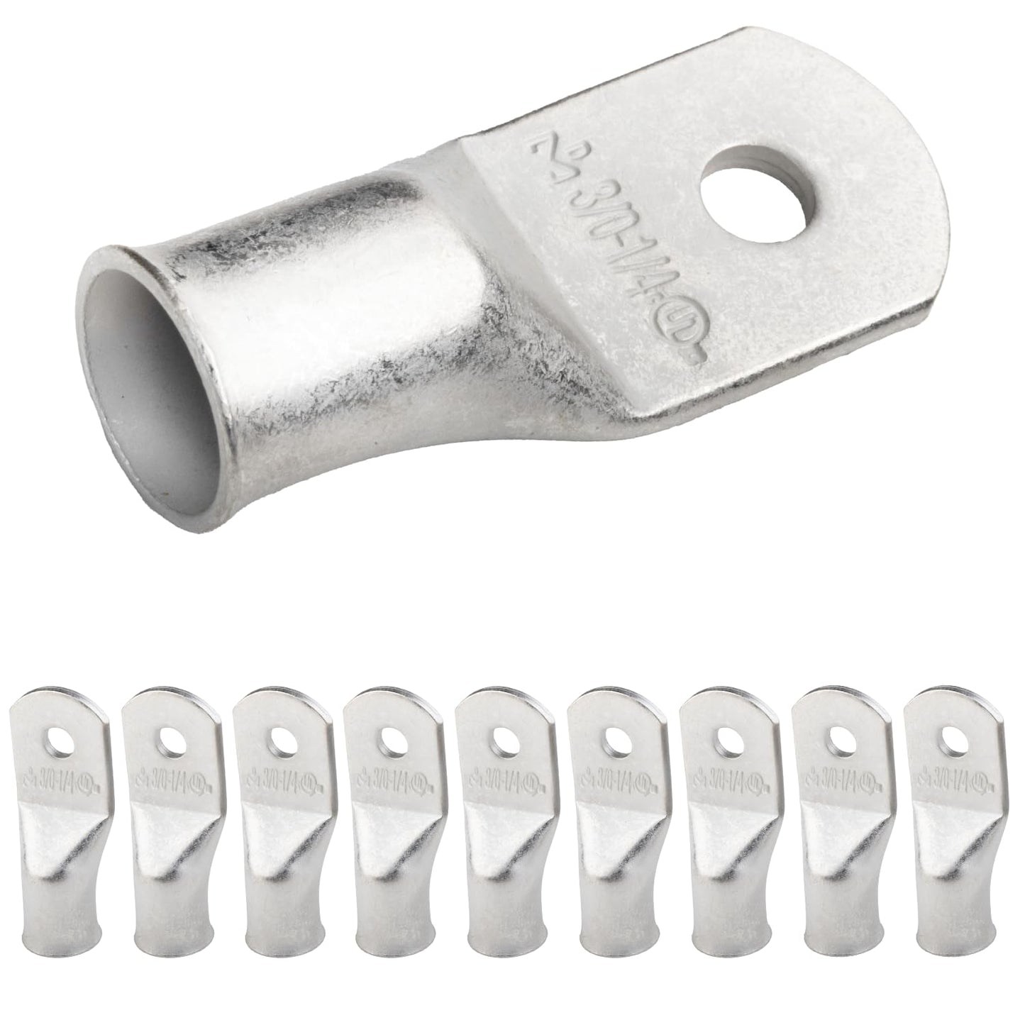 3/0 AWG (000 Gauge) 1/4" Stud, Tinned Copper Battery Cable Ends, Wire Lugs, Marine Grade, MD3014P