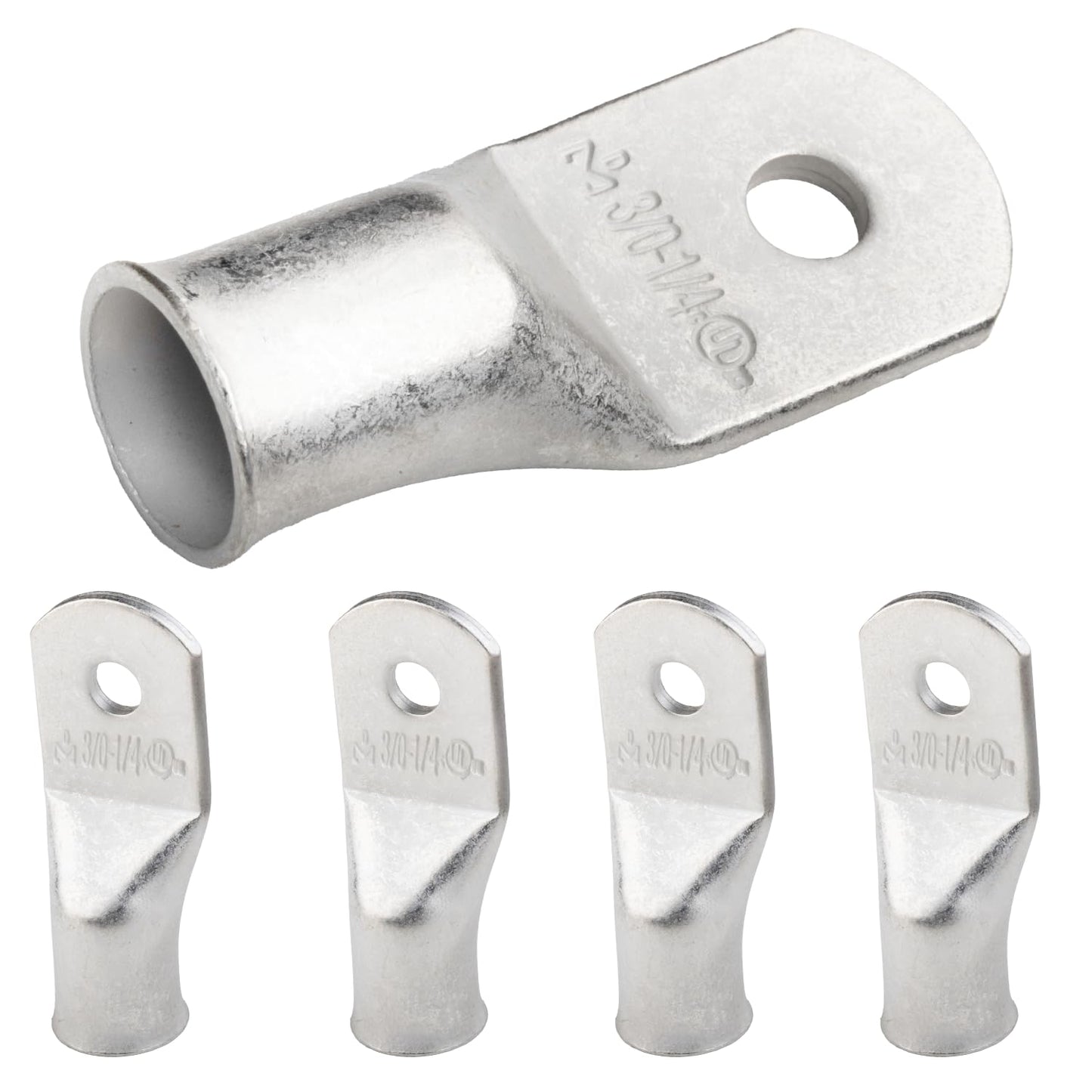 3/0 AWG (000 Gauge) 1/4" Stud, Tinned Copper Battery Cable Ends, Wire Lugs, Marine Grade, MD3014P