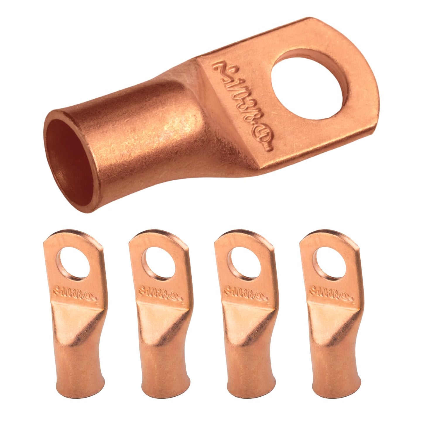 1/0 AWG (0 Gauge) 3/8" Stud, Bare Copper Battery Cable Ends, Wire Lugs, Heavy Duty, MD1038U