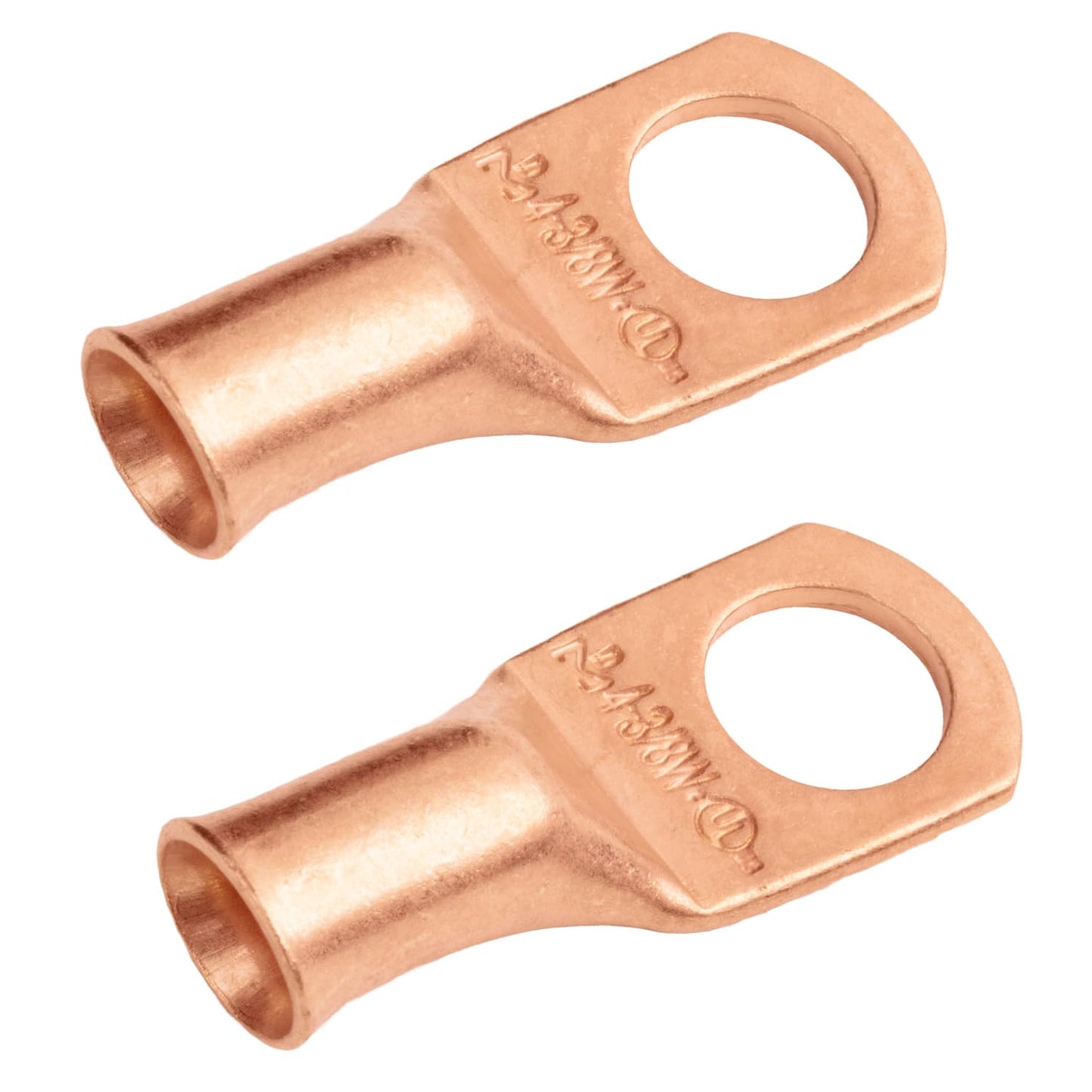 4 AWG (4 Gauge) 3/8" Stud, (Wide Pad) Bare Copper Battery Cable Ends, Wire Lugs, Heavy Duty, MD0438UW