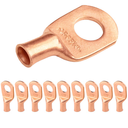 6 AWG (6 Gauge) 3/8" Stud, (Wide Pad) Bare Copper Battery Cable Ends, Wire Lugs, Heavy Duty, MD0638UX