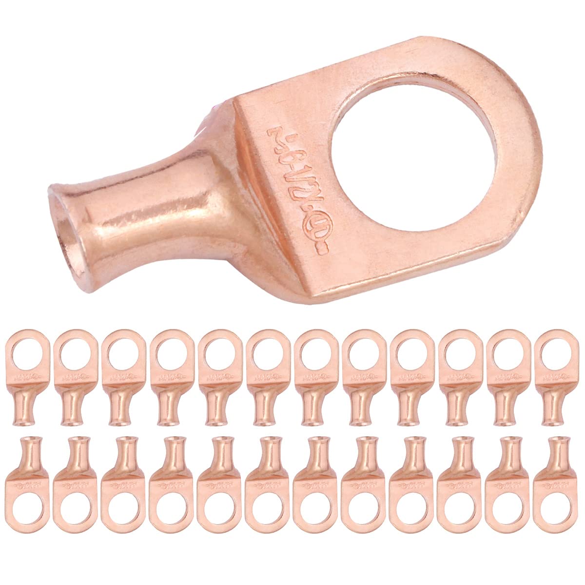 6 AWG (6 Gauge) 1/2" Stud, Bare Copper Battery Cable Ends, Wire Lugs, Heavy Duty, MD0612UX