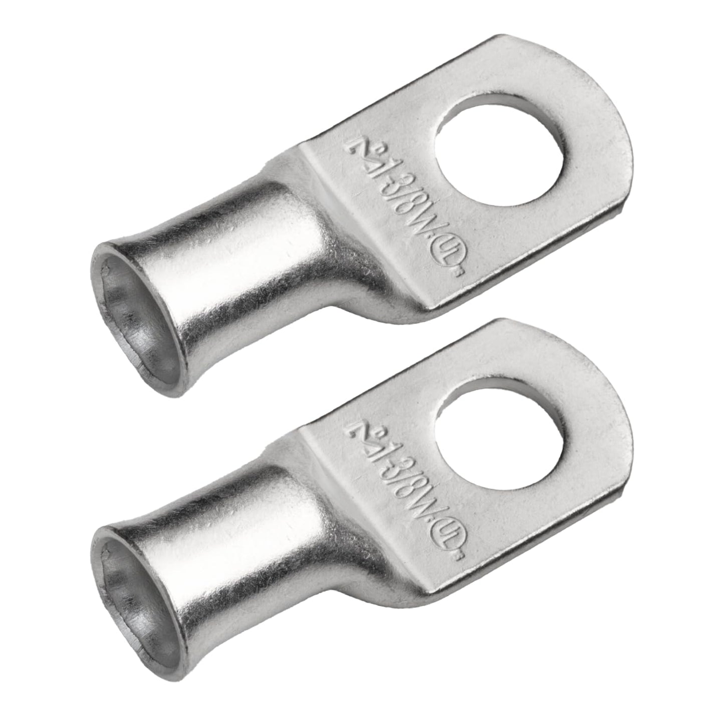 1AWG (1 Gauge) 3/8" Stud, (Wide Pad) Tinned Copper Battery Cable Ends, Wire Lugs, Marine Grade, MD0138PW