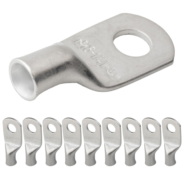 8 AWG (8 Gauge) 1/4" Stud, Tinned Copper Battery Cable Ends, Wire Lugs, Marine Grade, MD0814P