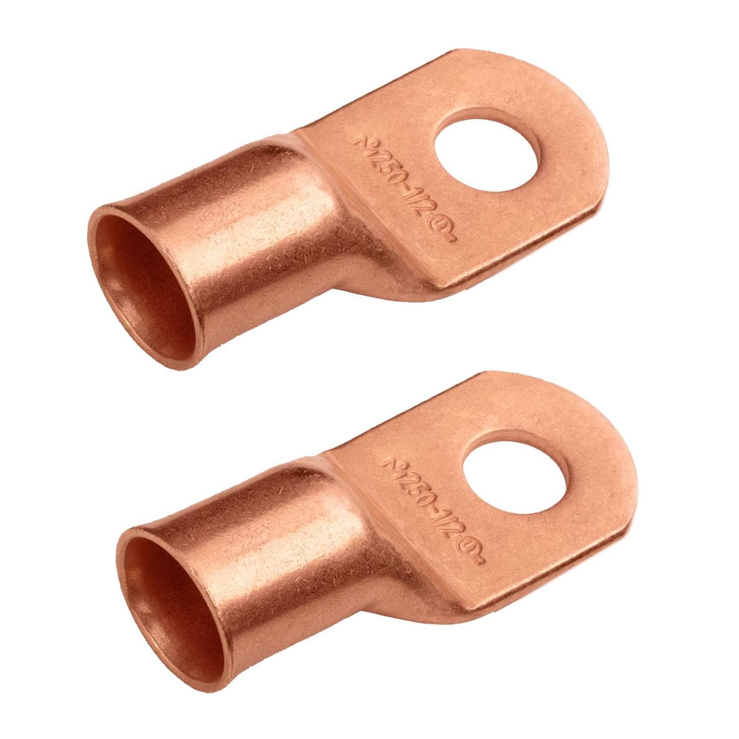 250 MCM, 1/2" Stud, Bare Copper Battery Cable Ends, Wire Lugs, Heavy Duty, MD25012U