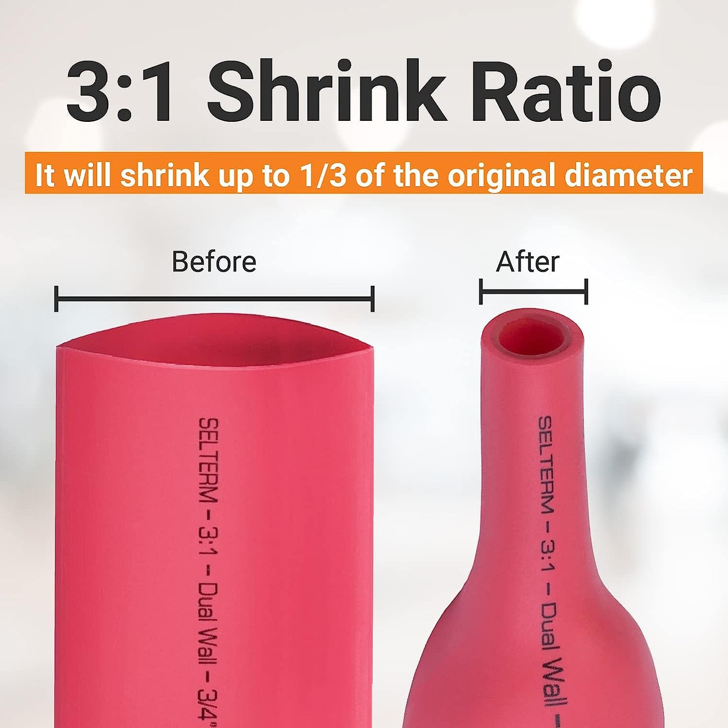 Heat Shrink Tubing Kit 1, 3/4, 1/2, 5/8 Inch Assortment, 3:1 Dual Wall Adhesive Lined - Black & Red [108 pcs]