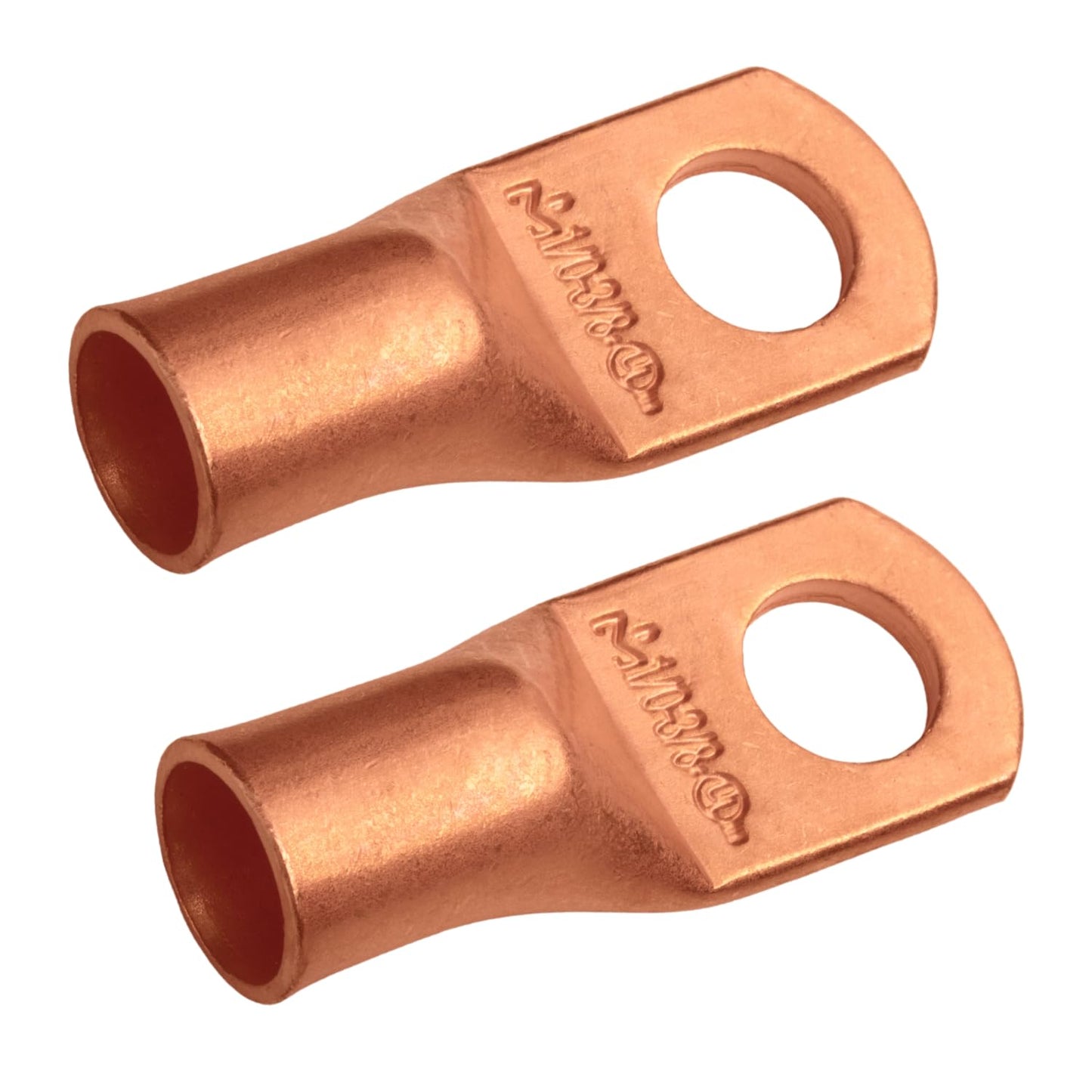 1/0 AWG (0 Gauge) 3/8" Stud, Bare Copper Battery Cable Ends, Wire Lugs, Heavy Duty, MD1038U