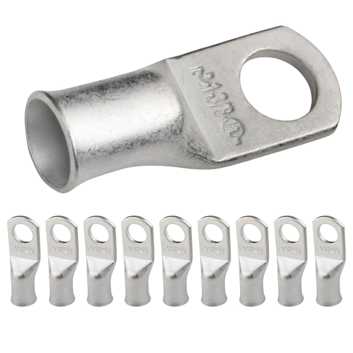 1AWG (1 Gauge) 3/8" Stud, (Wide Pad) Tinned Copper Battery Cable Ends, Wire Lugs, Marine Grade, MD0138PW