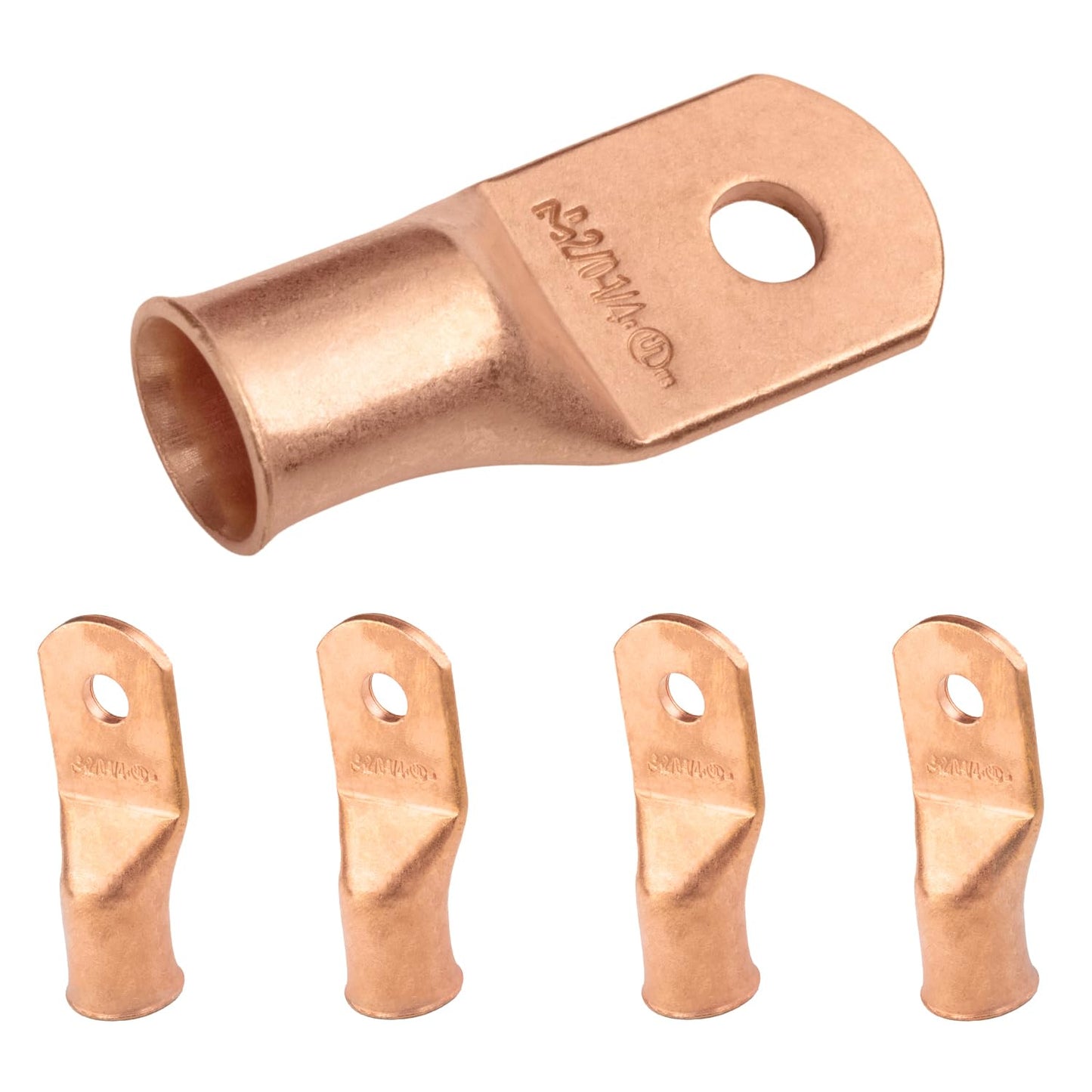 2/0 AWG (00 Gauge) 1/4" Stud, Bare Copper Battery Cable Ends, Wire Lugs, Heavy Duty, MD2014U