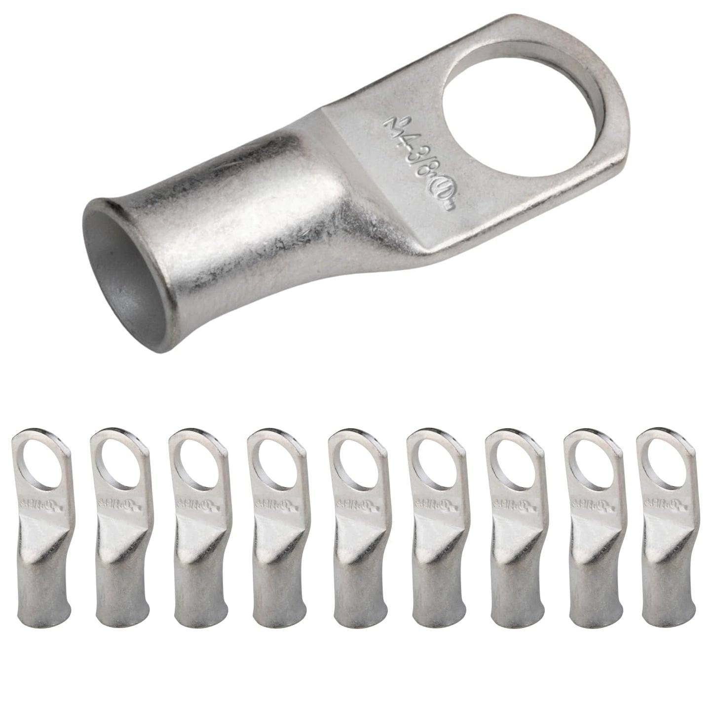 4 AWG (4 Gauge) 3/8" Stud, Tinned Copper Battery Cable Ends, Wire Lugs, Marine Grade, MD0438P