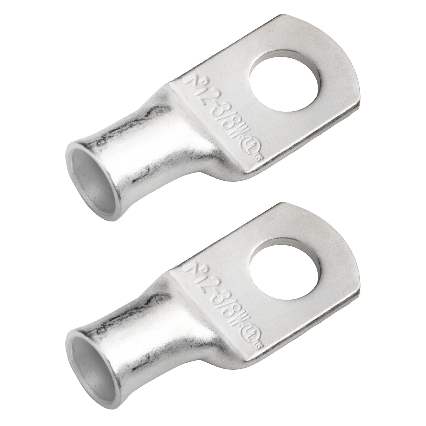 2 AWG (2 Gauge) 3/8" Stud, (Wide Pad) Tinned Copper Battery Cable Ends, Wire Lugs, Marine Grade, MD0238PW