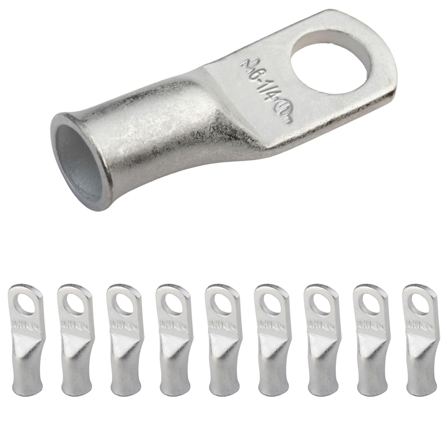 6 AWG (6 Gauge) 1/4" Stud, Tinned Copper Battery Cable Ends, Wire Lugs, Marine Grade, MD0614P