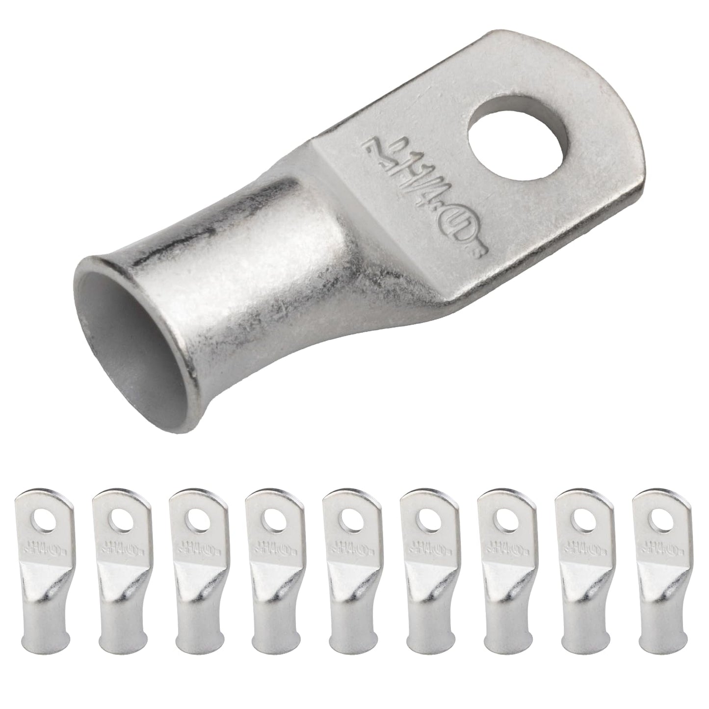 1AWG (1 Gauge) 1/4" Stud, Tinned Copper Battery Cable Ends, Wire Lugs, Marine Grade, MD0114P