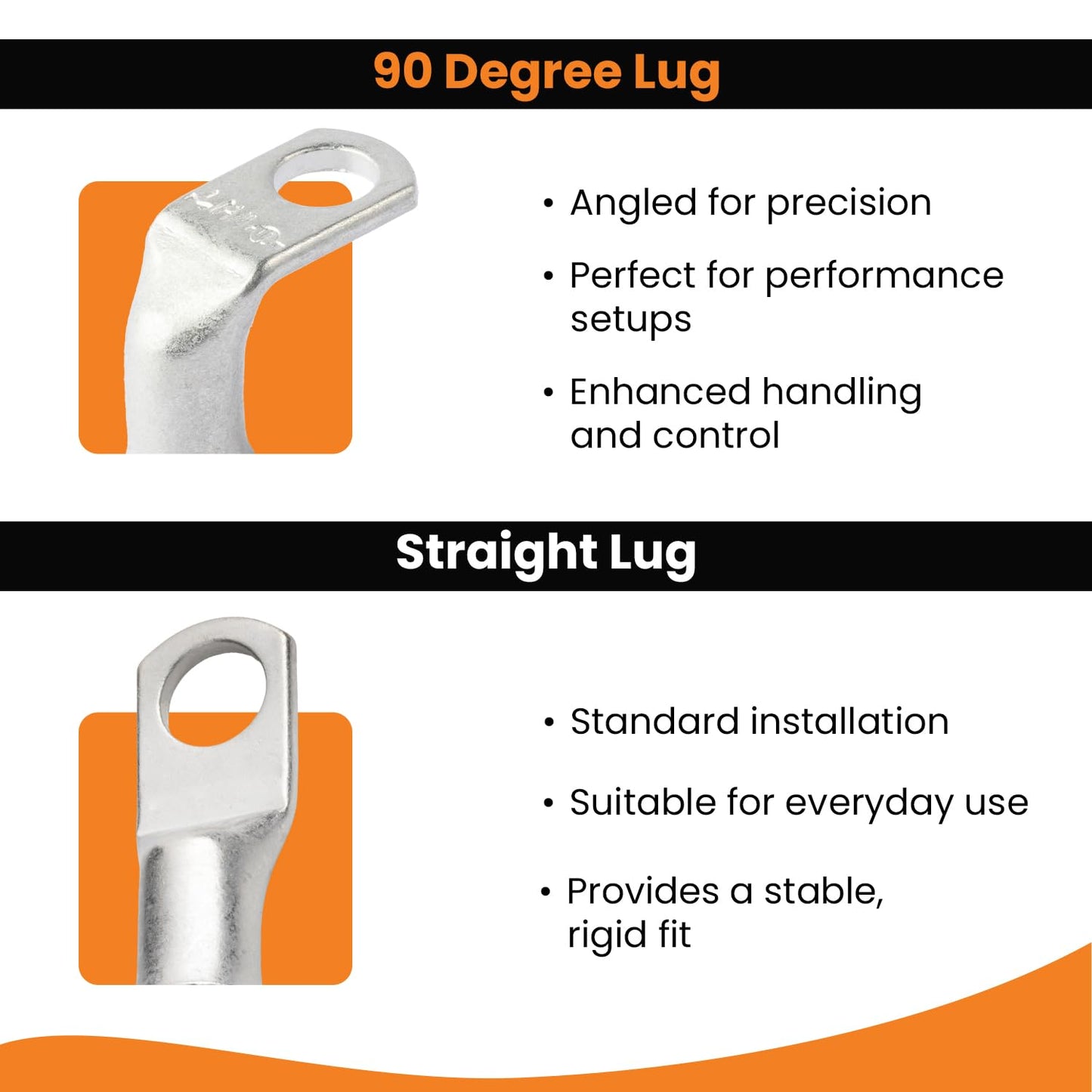 1/0 AWG 5/16" Stud 90 Degree Bent Battery Lugs - 10pcs - Ring Terminal Connectors with 12pcs 3:1 Black & Red 3/4" Heat Shrink Tubing - Heavy Duty Battery Cable Ends - Tinned Copper Wire Connector Kit