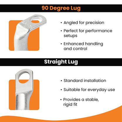 1/0 AWG 5/16" Stud 90 Degree Bent Battery Lugs - 10pcs - Ring Terminal Connectors with 12pcs 3:1 Black & Red 3/4" Heat Shrink Tubing - Heavy Duty Battery Cable Ends - Tinned Copper Wire Connector Kit