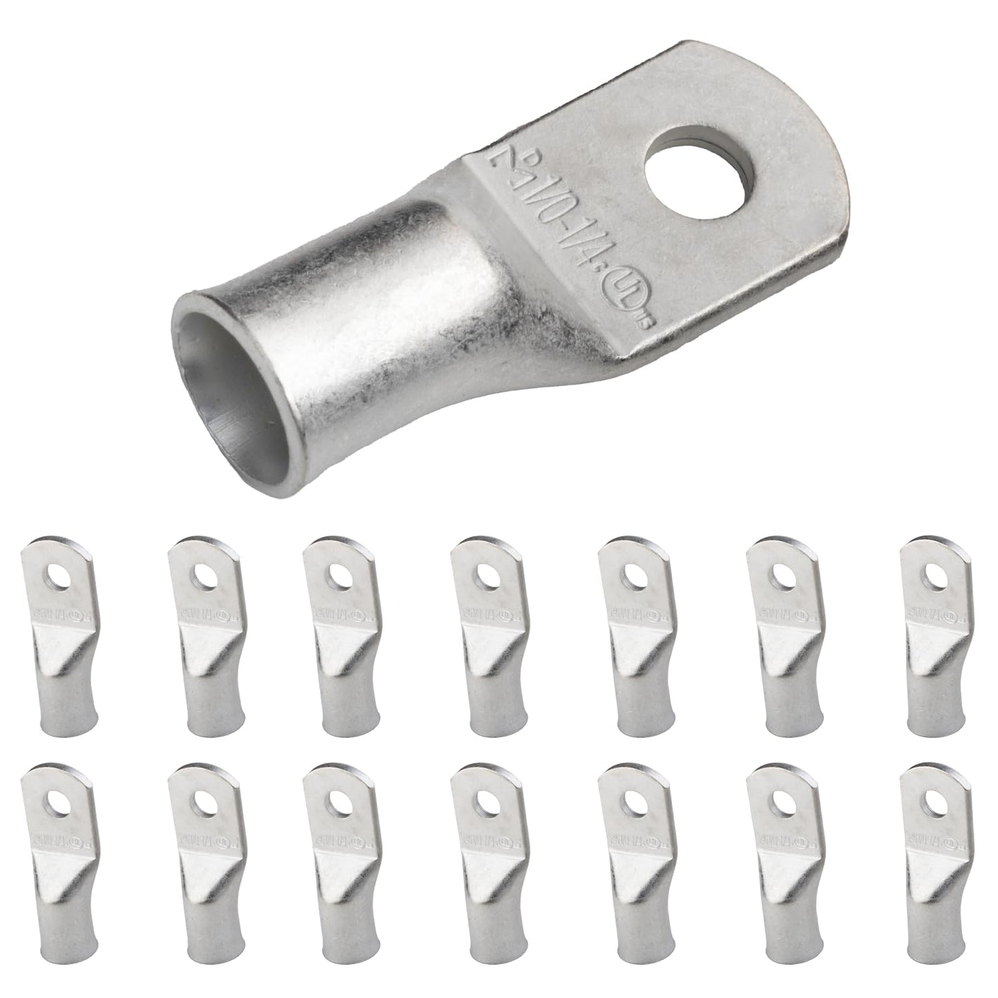 1/0 AWG (0 Gauge) 1/4" Stud, Tinned Copper Battery Cable Ends, Wire Lugs, Marine Grade, MD1014P