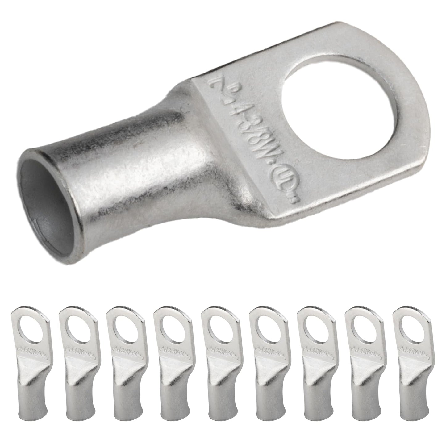 4 AWG (4 Gauge) 3/8" Stud, (Wide Pad) Tinned Copper Battery Cable Ends, Wire Lugs, Marine Grade, MD0438PW