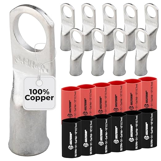 4 AWG (4 Gauge) 3/8" Stud, Tinned Copper Battery Cable Ends, Wire Lugs, Marine Grade, MD0438P