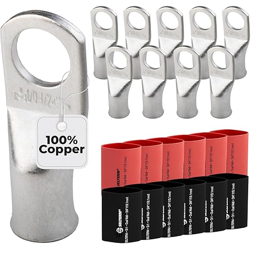 1/0 AWG (0 Gauge) 1/2" Stud, Tinned Copper Battery Cable Ends, Wire Lugs, Marine Grade, MD1012P