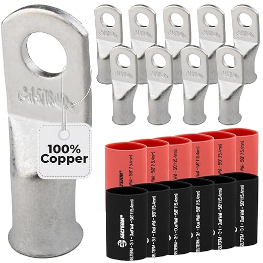 1AWG (1 Gauge) 5/16" Stud, Tinned Copper Battery Cable Ends, Wire Lugs, Marine Grade, MD0156P