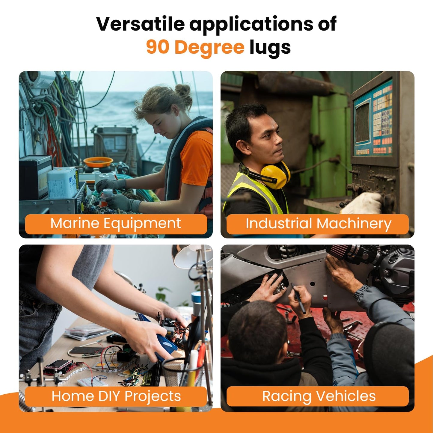 1/0 AWG 5/16" Stud 90 Degree Bent Battery Lugs - 10pcs - Ring Terminal Connectors with 12pcs 3:1 Black & Red 3/4" Heat Shrink Tubing - Heavy Duty Battery Cable Ends - Tinned Copper Wire Connector Kit